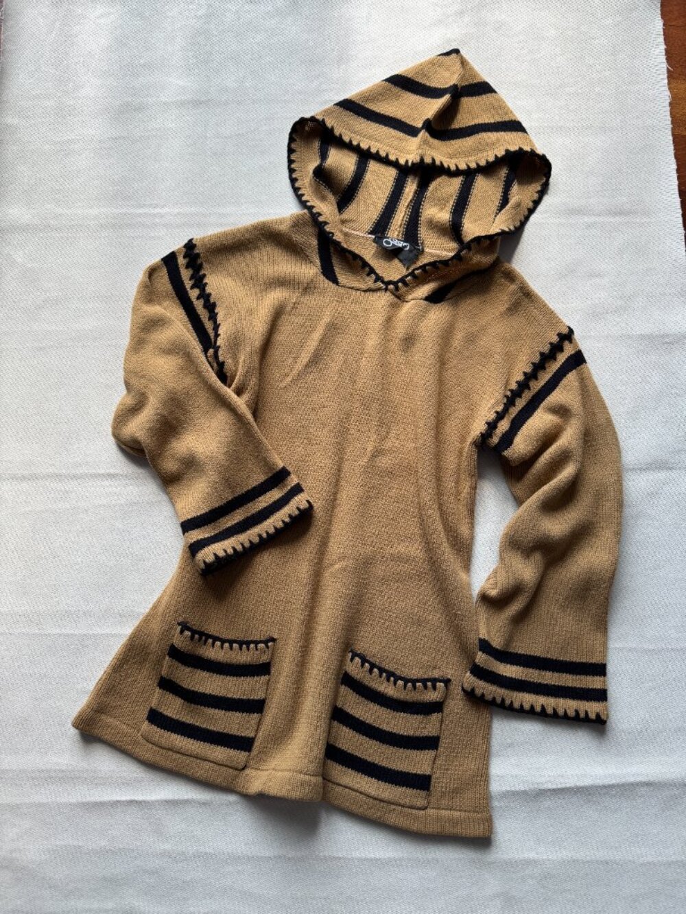 Knit Sweater Camel Tan Black Striped 70s Vintage Zado - Picture 16 of 16